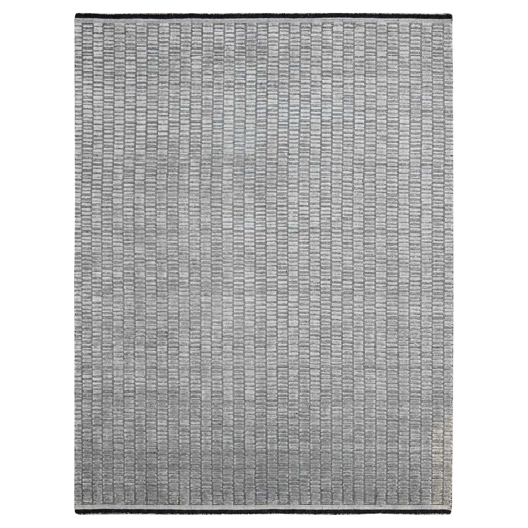 7
10 "x10
 Schwarz 
Grau Wolle 
Seide Modernes römisches Design Handgewebter Orientteppich