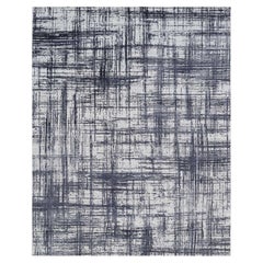 7'10"x10' Black, Hand Loomed, Modern Erased Lines Design, Wool and Silk, Rug