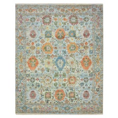 7
10 "x10
 Blau Sultanabad Reimagined with Orange Leafs Hand Knotted Wool Rug