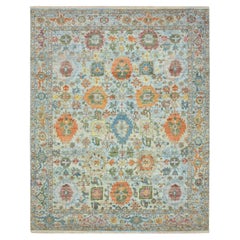 7'10"x10' Blue Sultanabad Reimagined with Orange Leafs Hand Knotted Wool Rug