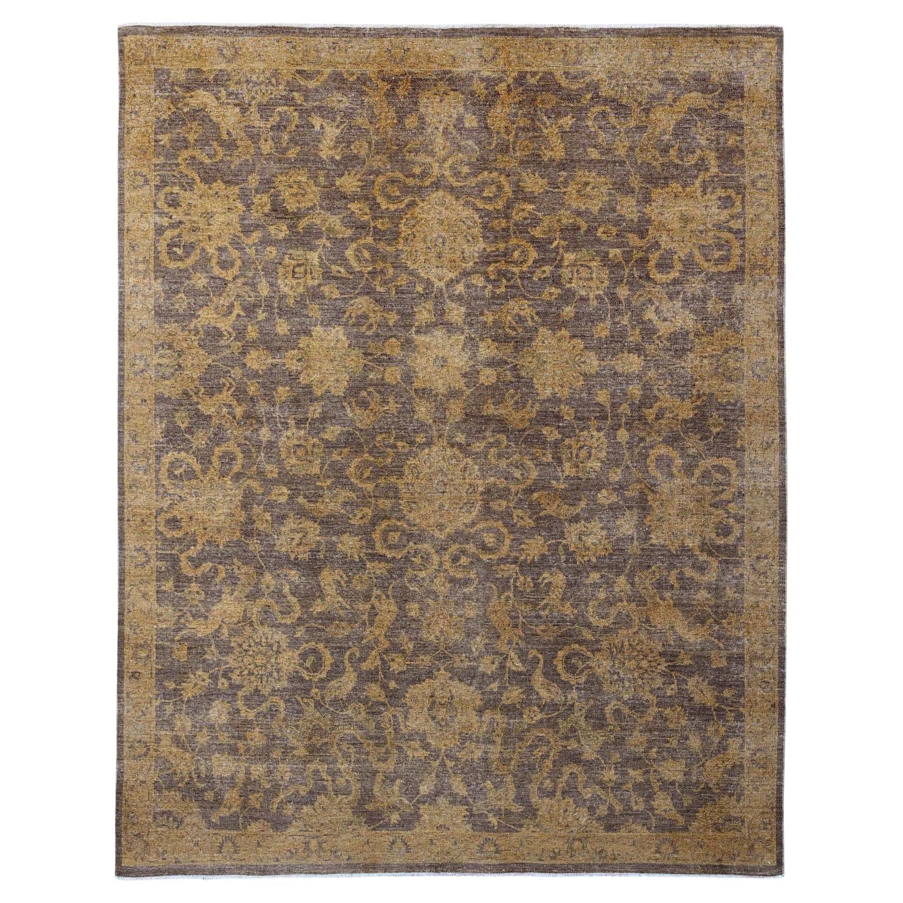 7'10"x10' Brown Peshawar Ziegler Mahal All Over Design Hand Knotted All Wool Rug