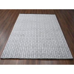 7'10"x10' Gray and Black Hand Loomed Wool and Silk Modern Roman Design Rug