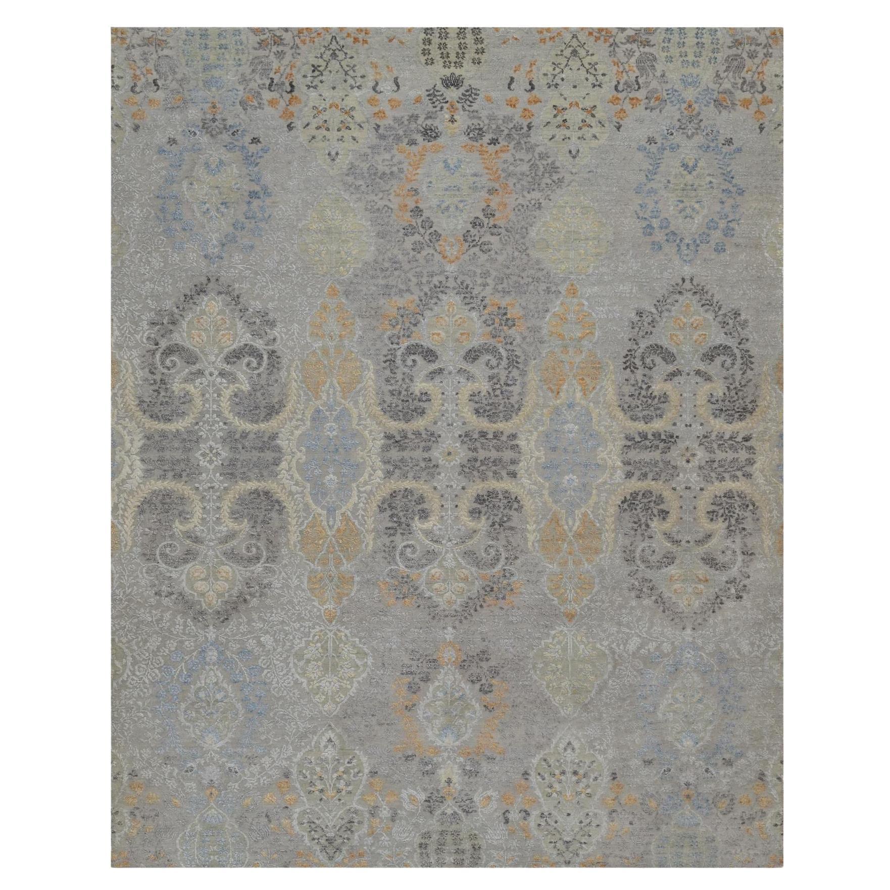 7
10 "x10
 Grauer Schmuck Design Wolle mit strukturierter Seide Handgeknüpfter Orientteppich