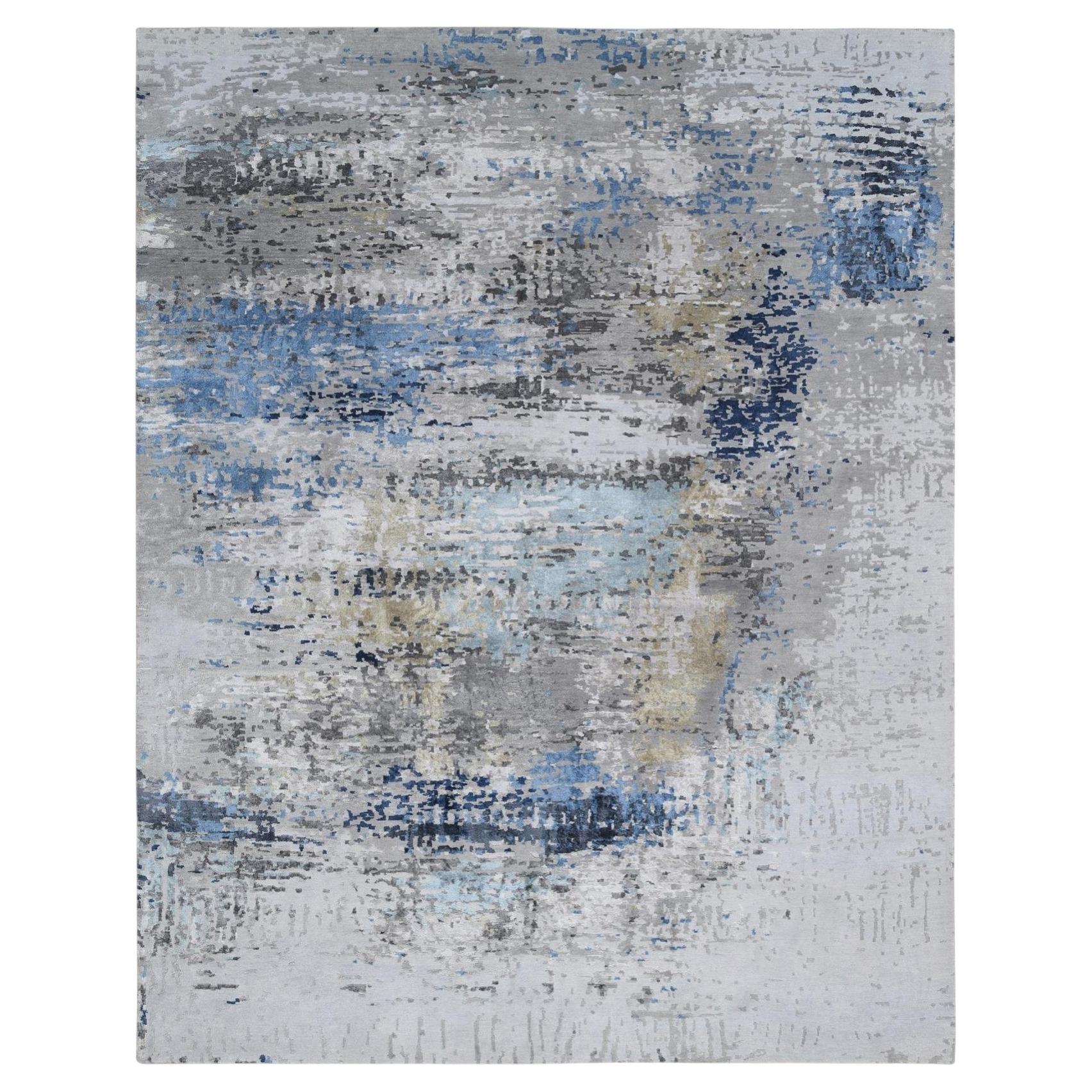 7'10"x10' Gray, Wool and Silk Hand Knotted, Modern Abstract Design Oriental Rug For Sale