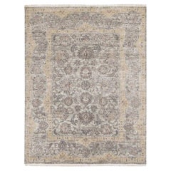 7'10 "x10' Tapis d'Orient Vert Pure Soie et Laine Design Mughal Noué à la Main