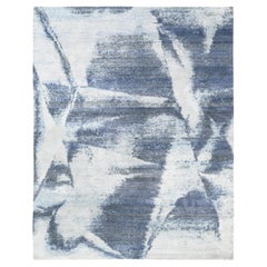 7'10"x10' Hand Knotted Black with a Mix of Blue & Gray Modern Wool and Silk Rug