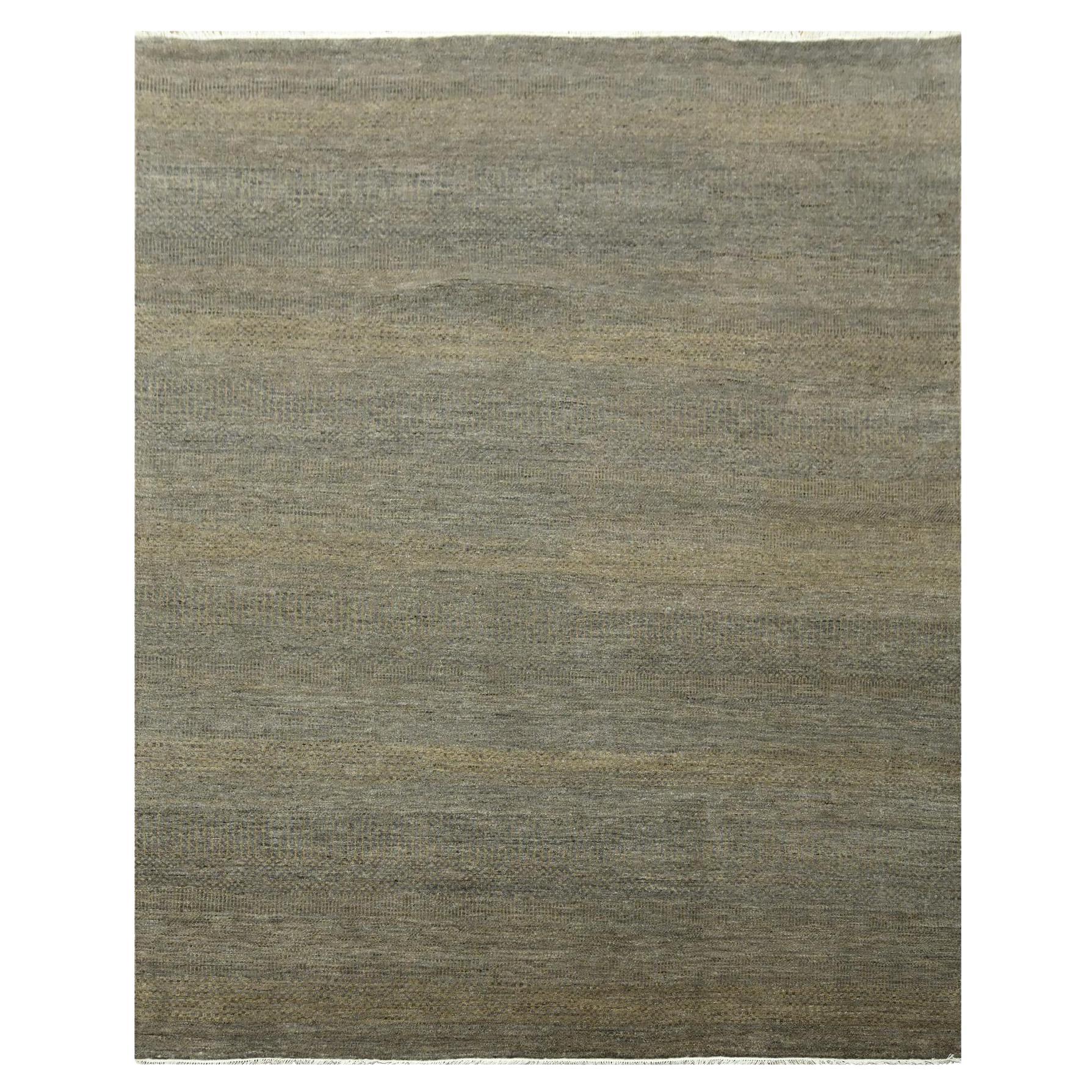 7'10"x10' Honey Brown Modern Grass Design Hand Knotted Wool & Silk Oriental Rug