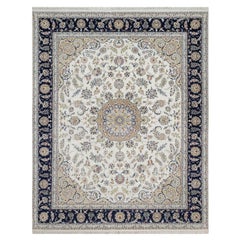 7
10"x10
 Ivory Nain with Flower Design Wool and Silk 250 KPSI Hand Knotted Rug