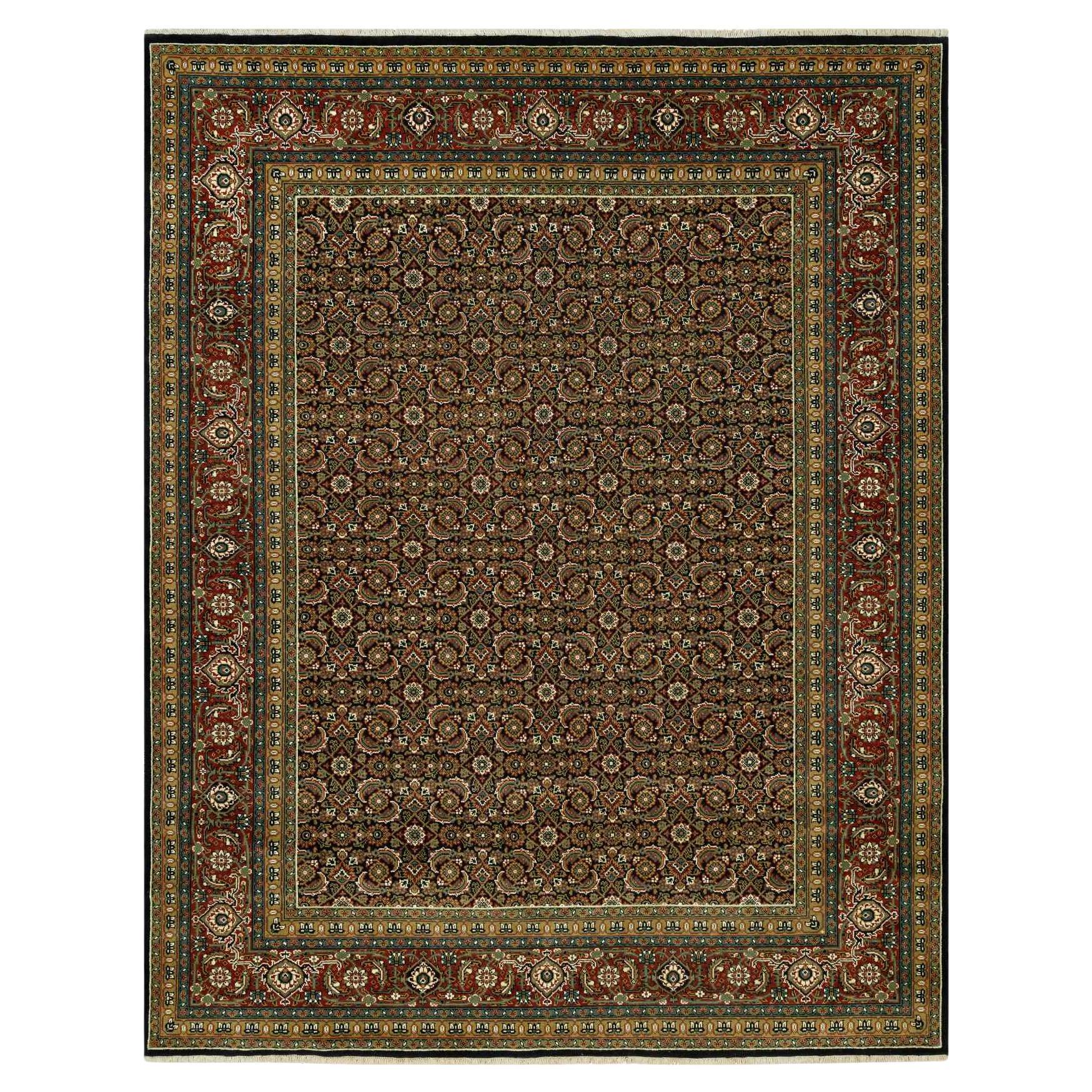 7'10 "x10' Jade Schwarz Fischmuster Herati Wolle Handgeknüpft Orientteppich im Angebot