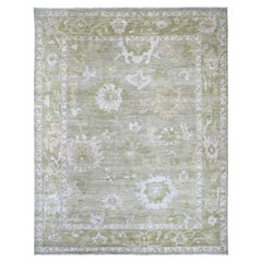 7'10"x10' Laurel Green Angora Oushak Leaf Design Hand Knotted Wool Oriental Rug