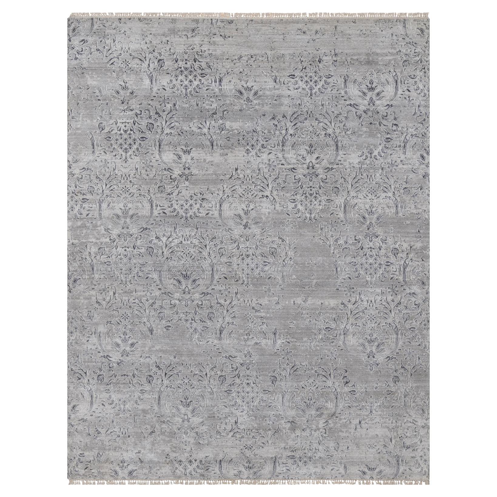 7
10 "x10
Light Gray Hand Knotted Damask Design Tone on Tone Wool and Silk Rug
