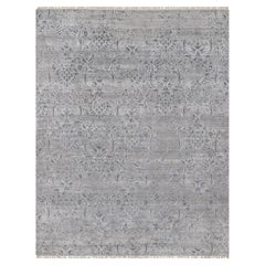 7
10 "x10
 Light Gray Hand Knotted Damask Design Tone on Tone Wool and Silk Rug