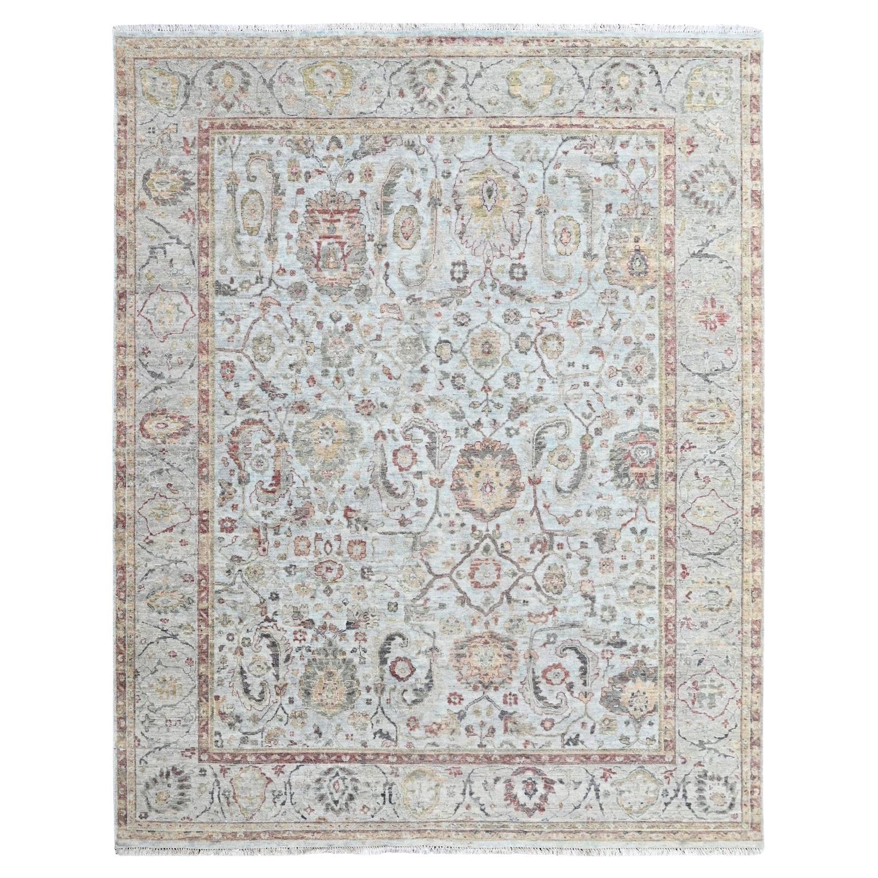 7'10"x10' Light Gray Hand Knotted Ziegler Mahal Design Pure Wool Oriental Rug