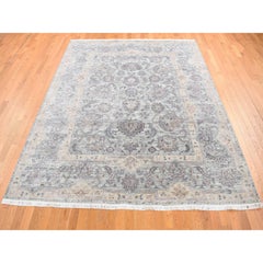 7'10"x10' Light Green Pure Silk Wool Mughal Design Hand Knotted Oriental Rug