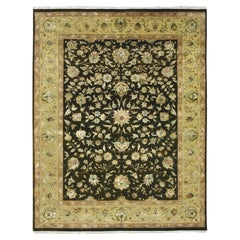 7'10"x10' Mocha Brown Hand Knotted Wool and Silk Rajasthan Leaf Design Rug