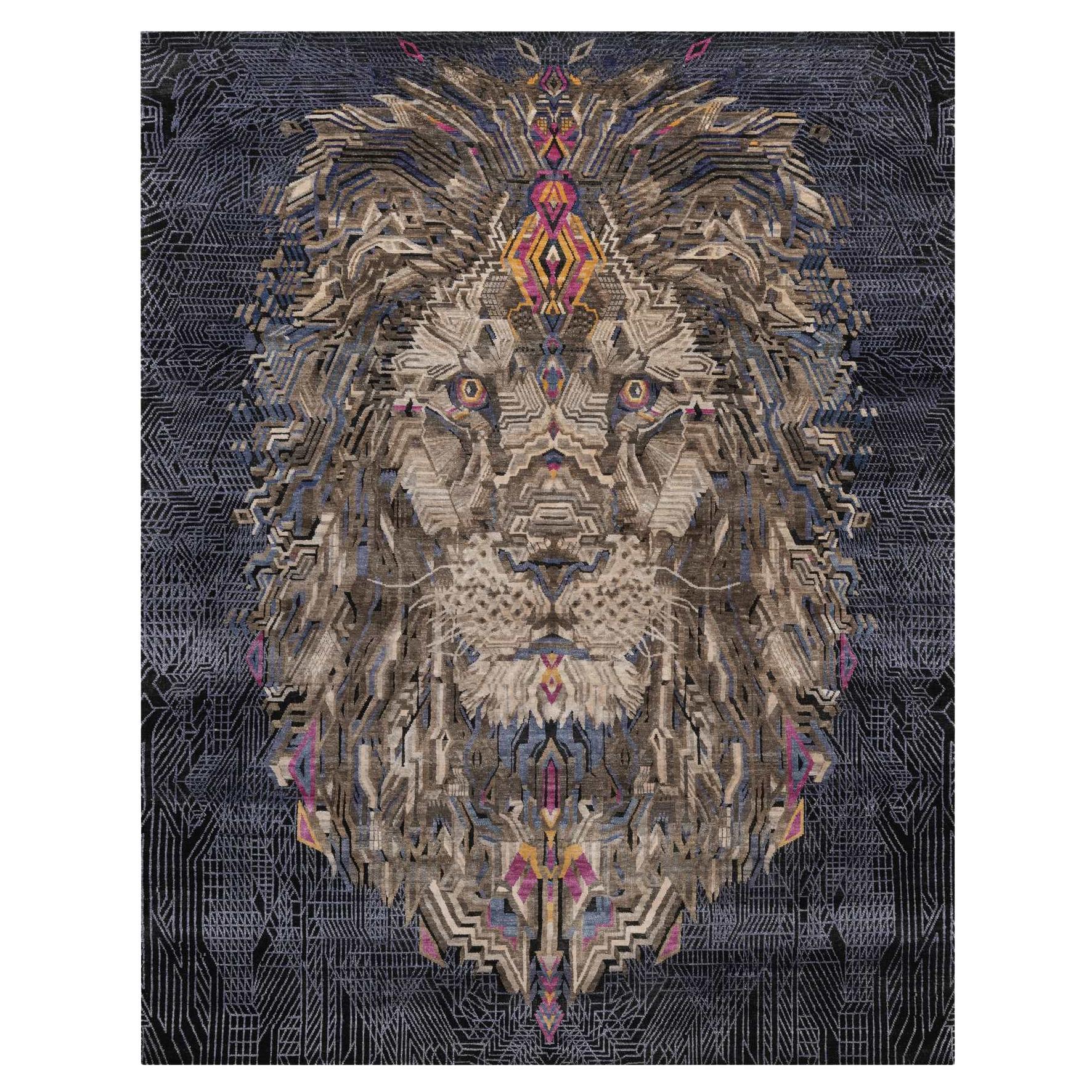 7
10"x10
Onyx Black Maharaja Lion Novelty Wool
Silk Hand Knotted Oriental Rug