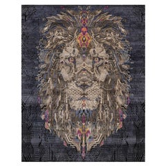 7'10"x10' Onyx Black Maharaja Lion Novelty Wool & Silk Hand Knotted Oriental Rug