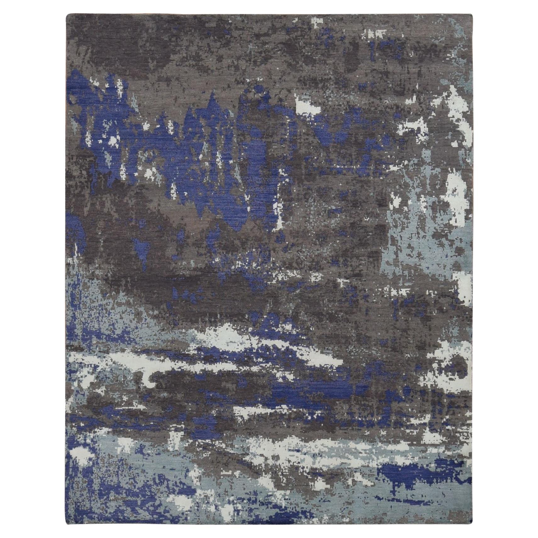 7'10"x10' Purple Hand Knotted Abstract Galaxy Design Wool and Silk Rug For Sale