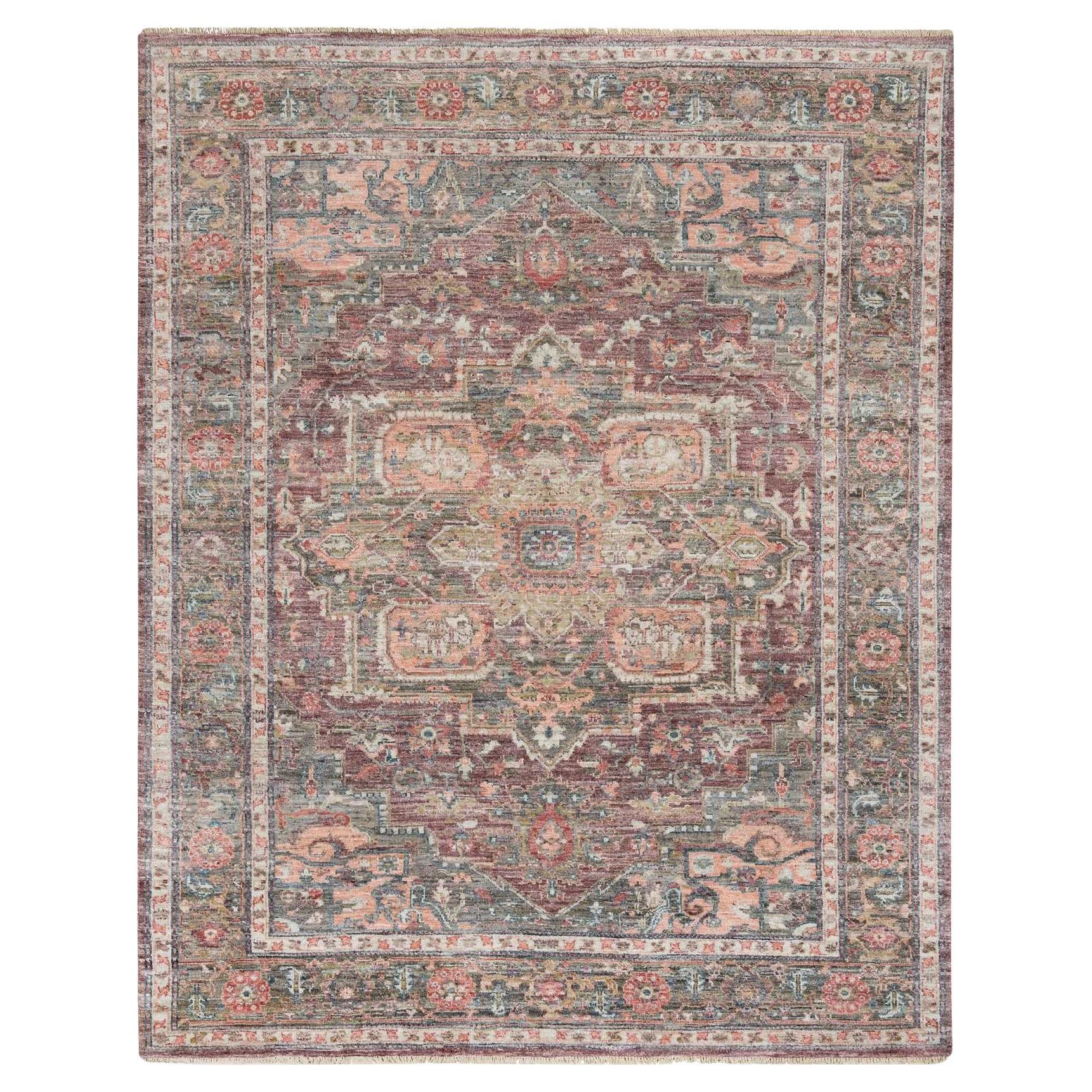 7'10 "x10' Alfombra Oriental de Lana Suave Heris Revival Anudada a Mano Rojo Palisandro