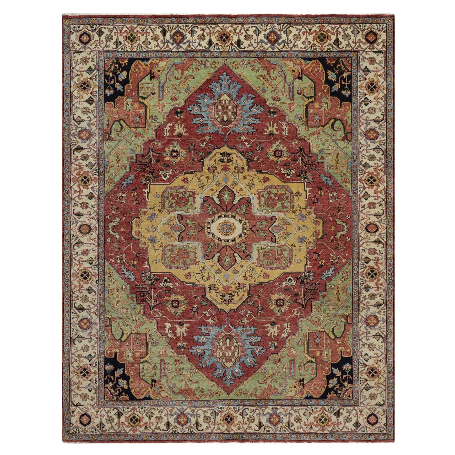 7'10 "x10'1" Berry Red Annodato a mano in morbida lana anticata Fine Heriz Re-Creation Rugs in vendita