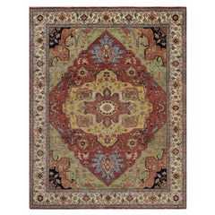 7'10"x10'1" Berry Red Hand Knotted Soft Wool Antiqued Fine Heriz Re-Creation Rug