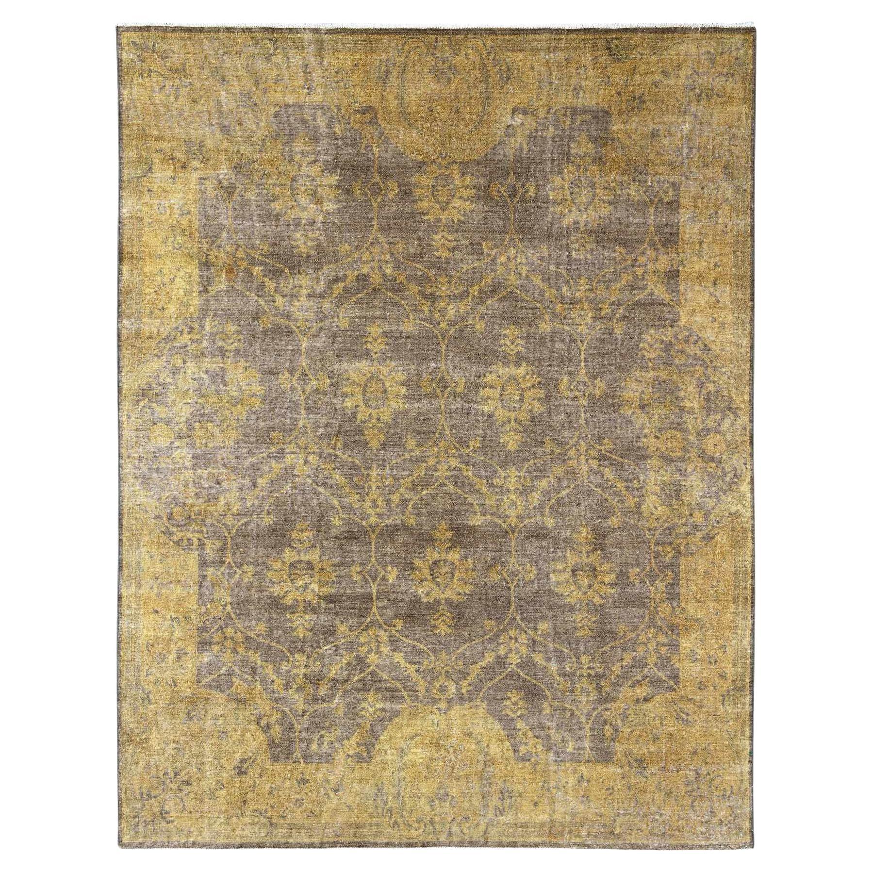 7'10"x10'1" Brown Peshawar Ziegler Mahal All Over Design Hand Knotted Wool Rug For Sale