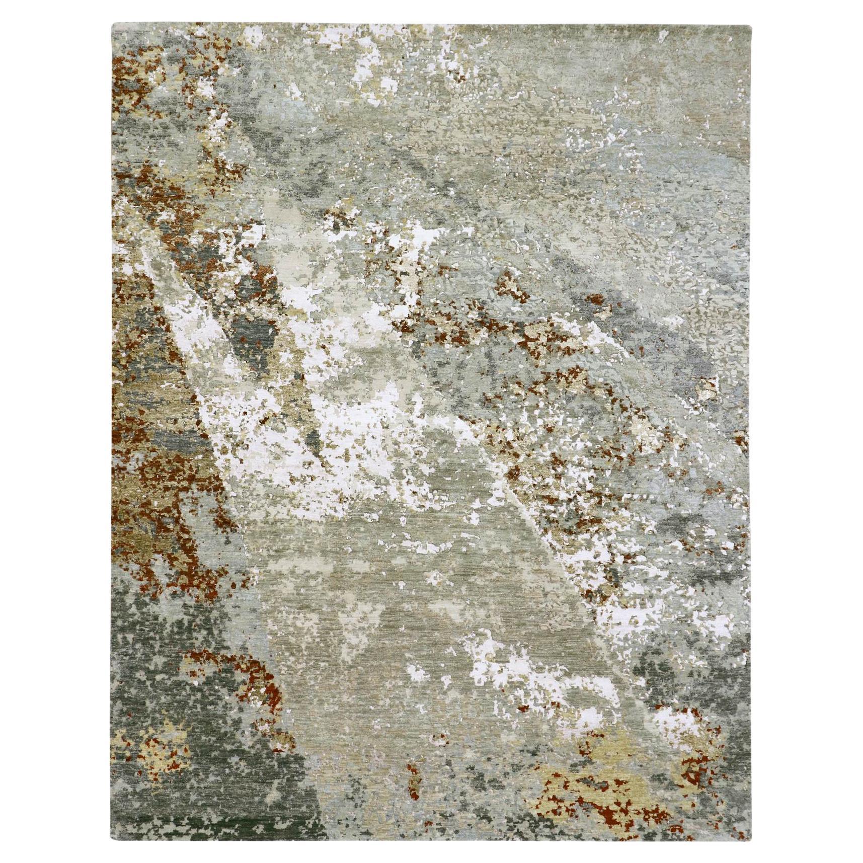 7'10 "x10'1" Grigio Persian Knot Abstract with Galaxy Design Tappeto in lana annodato a mano