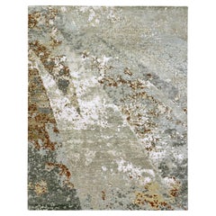 7'10 "x10'1" Tapis en laine nouée à la main, gris, Persian Knot Abstract with Galaxy Design