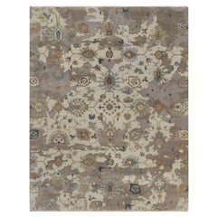 7'10"x10'1" Ivory Hand Knotted Borderless Oushak with Leaf Design Pure Wool Rug