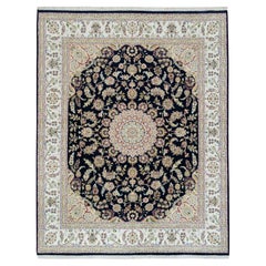 7'10"x10'1" Midnight Blue, Hand Knotted, Nain Design, 250 KPSI Soft Wool Rug