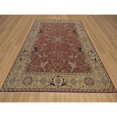 7'10"x10'1" Red Antiqued Heriz All Over Design Hand Knotted New Zealand Wool Rug