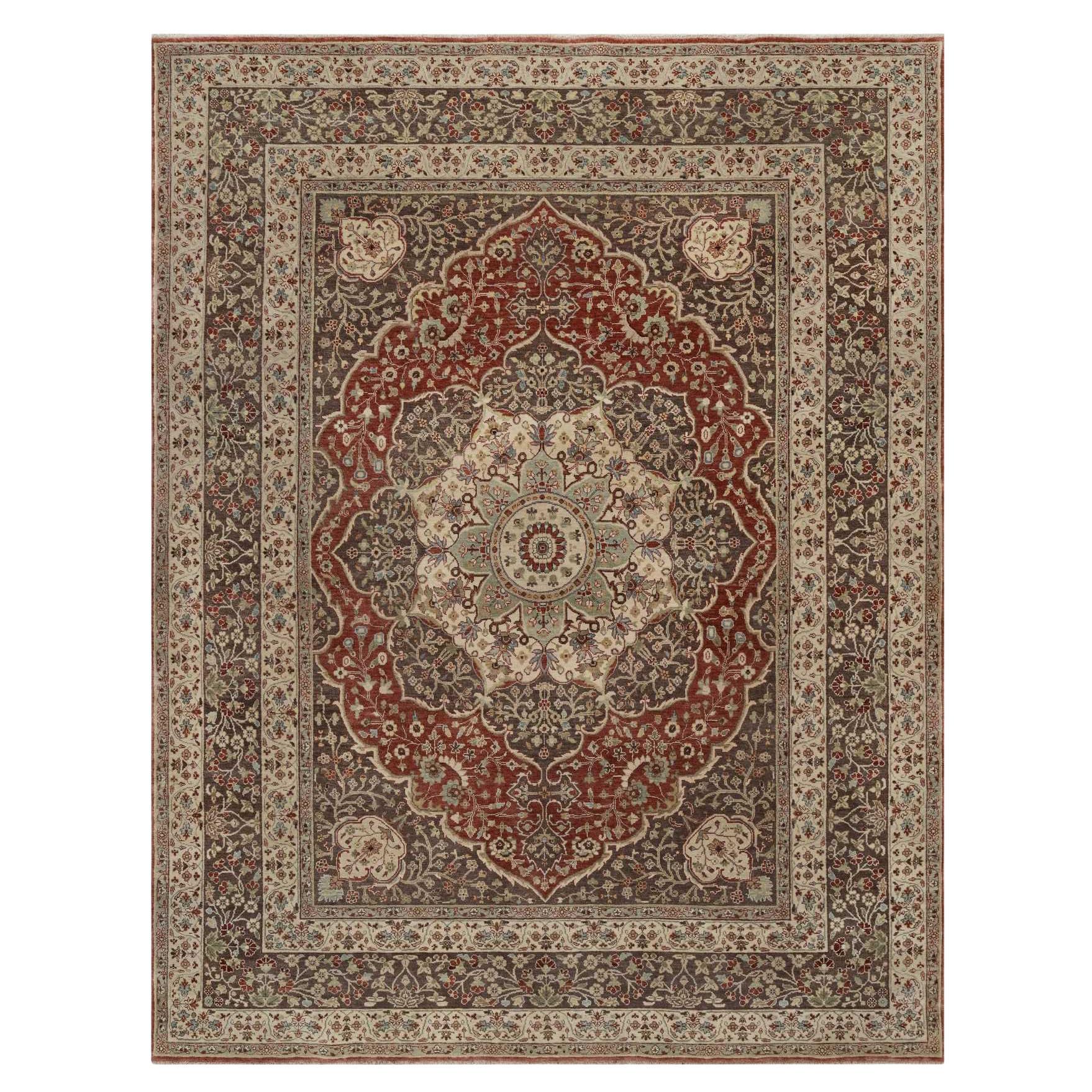 7'10"x10'1" rouge rubis antique motif Tabriz en laine douce nouée à la main