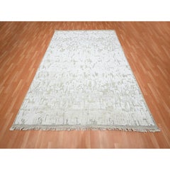 7'10 "x10'2" Alabastro Blanco Anudada a Mano Textura de Seda Pura Alfombra Oriental Moderna