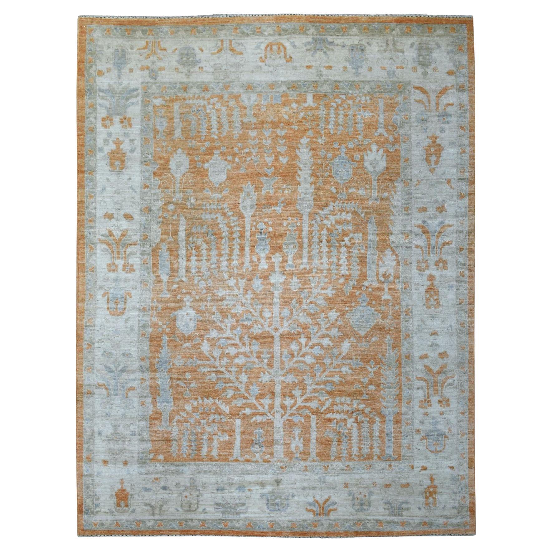 7'10"X10'2" gebrannter orangefarbener, natürlicher Wollteppich, afghanischer Angora Oushak, handgeknüpfter Teppich