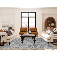7'10"x10'2" Charcoal Gray Silk-Textured Wool Hand Knotted Oushak Influence Rug