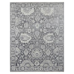 7'10"x10'2" Charcoal Gray Silk-Textured Wool Hand Knotted Oushak Influence Rug