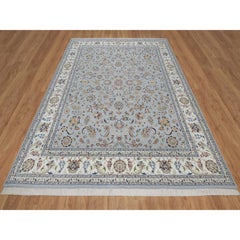 7'10"x10'2" Light Blue Nain with All Over Design Wool and Silk Hand Knotted Rug