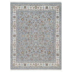 7'10"x10'2" Light Blue Nain with All Over Design Wool and Silk Hand Knotted Rug