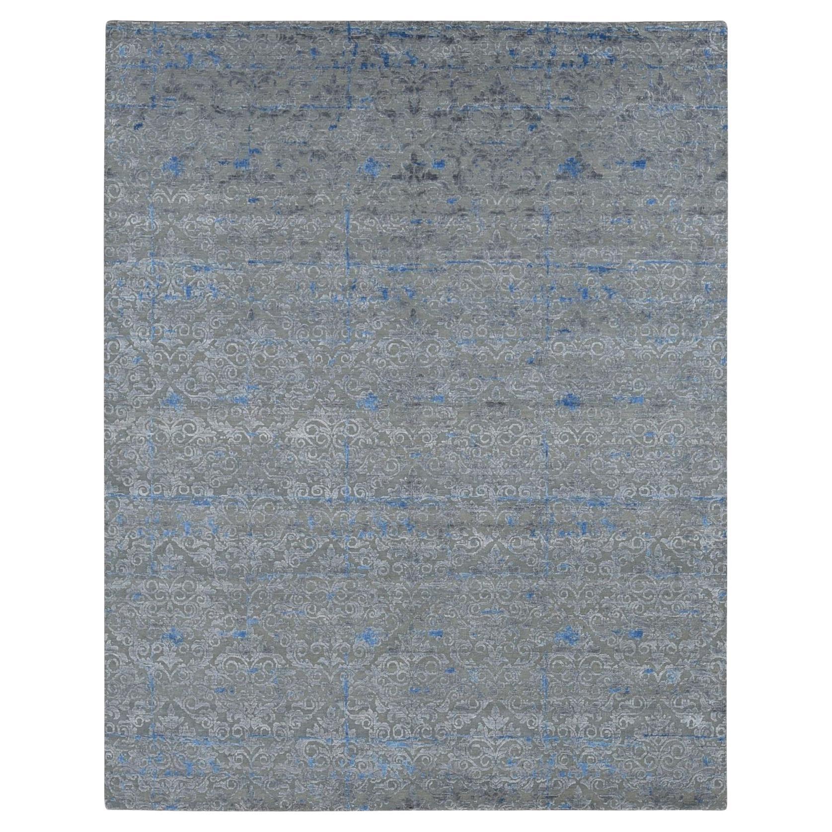 7
10 "x10
2" Stone Gray Seide mit Wolle Trellis Garten Design Hand geknüpft Teppich