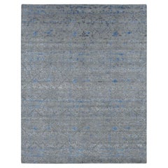 7'10"x10'2" Stone Gray Silk with Wool Trellis Garden Design Hand Knotted Rug