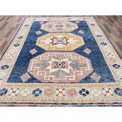 7'10"x10'2" Yale Blue Cloudbank Kazak with Turkish Knot Hand Knotted Wool Rug