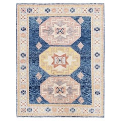 7'10"x10'2" Yale Blue Cloudbank Kazak with Turkish Knot Hand Knotted Wool Rug