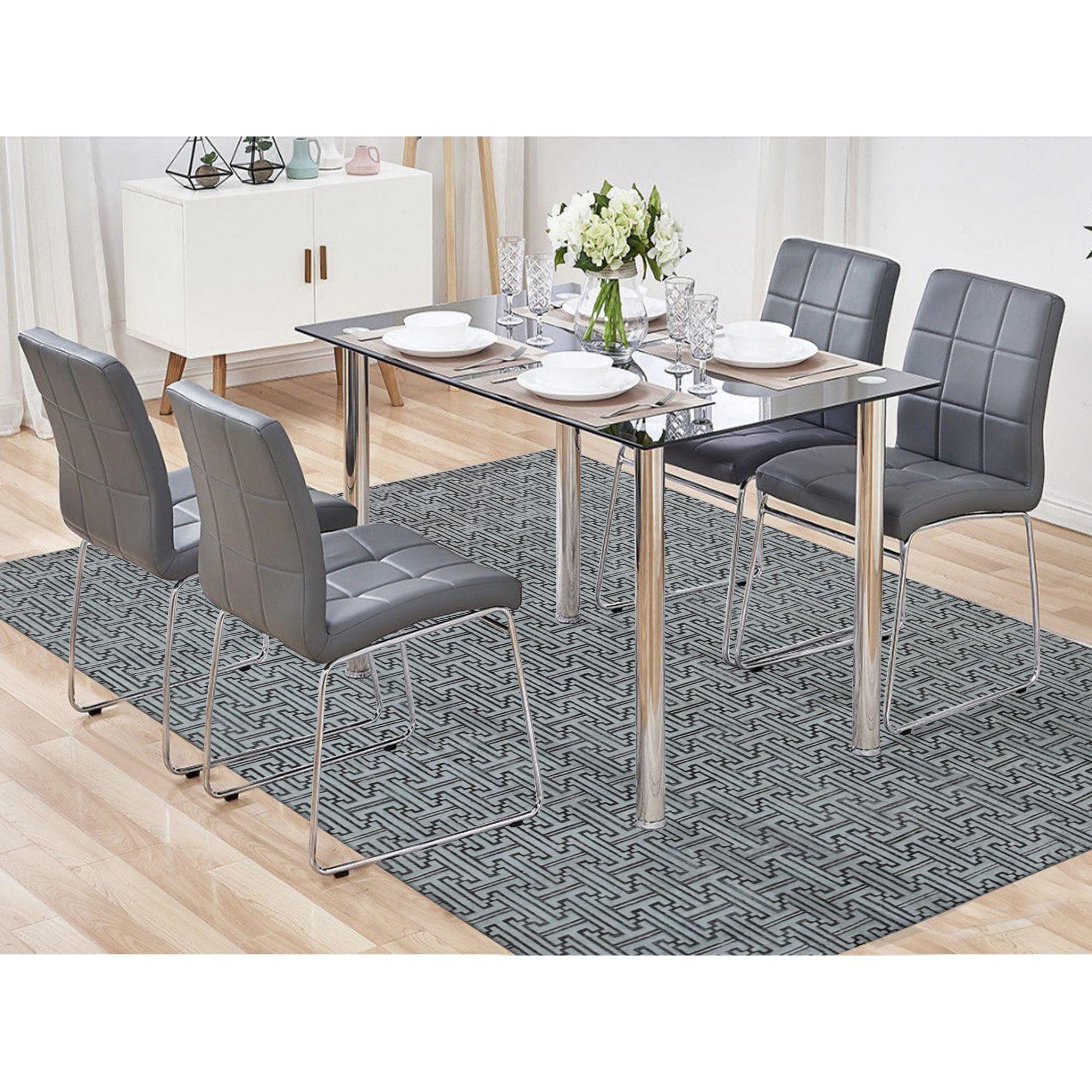 Goose Gray, Pure Silk with Textured Wool, Roman Key Design, Hand Knotted, Oriental Rug
Primary materials: Wool & Silk
Latex: NonPile 
height: 0.25 Inches
Style: Transitional
Primary color: Grey
Secondary colors: Chocolate Brown
Pattern: Oriental