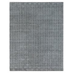 7'10 "x10'3" Grigio Pura Seta con Disegno Chiave Romana in Lana Annodato a Mano Tappeto Orientale