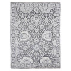7'10"x10'4" Gray Silk with Textured Wool Hand Knotted Oushak Influence Rug