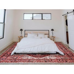 7'10"x10'6" Blush Red Vintage Persischer Heriz Handgeknüpfter Orientalischer Teppich aus reiner Wolle, Vintage