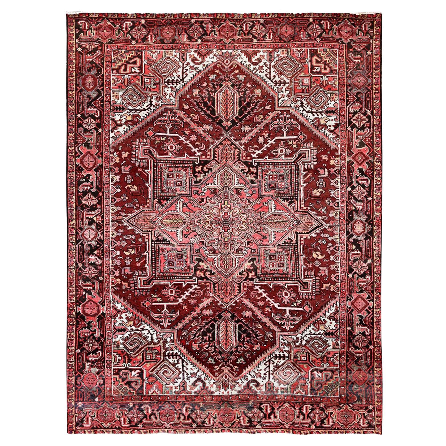 7'10"x10'6" Blush Red Vintage Persischer Heriz Handgeknüpfter Orientalischer Teppich aus reiner Wolle, Vintage