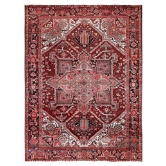 7'10"x10'6" Blush Red Vintage Persian Heriz Hand Knotted Pure Wool Oriental Rug