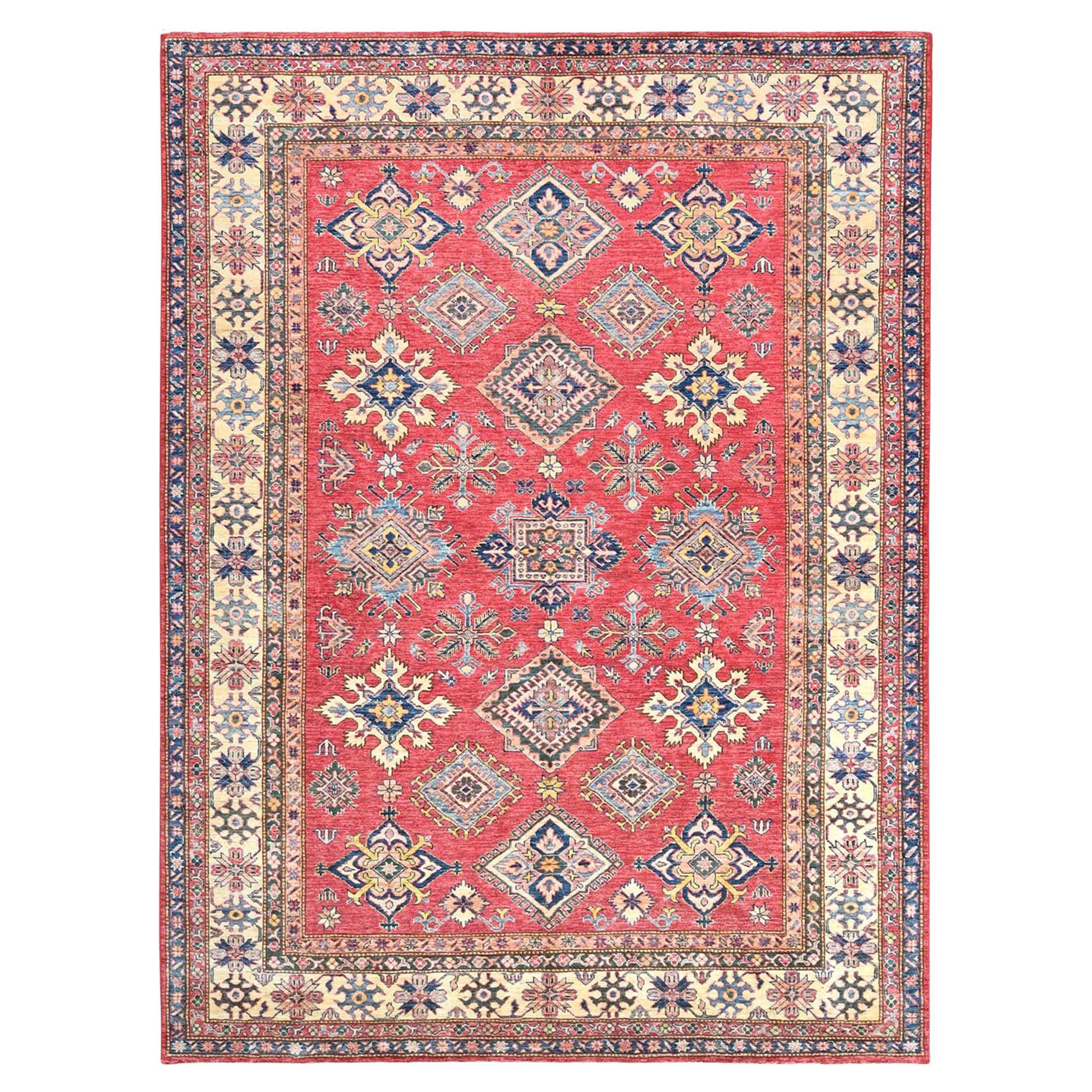 7
10"x10
6" Coral Red, Natural Wool Hand Knotted, Afghan Super Kazak Rug For Sale