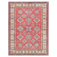 7'10"x10'6" Coral Red, Natural Wool Hand Knotted, Afghan Super Kazak Rug